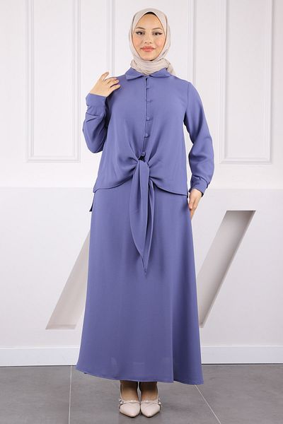İmajButik Lilac Front Tie Shirt Skirt Suit