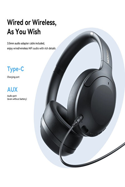 Joyroom JR-JH2 ANC Wireless Headphones, 40H Playtime, Hi-Res Audio, App Control, Travel Ready