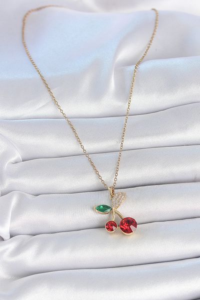 Skygo 316L Steel Gold Color Red Zircon Stone Cherry Model Women's Necklace - Tj-Bko10033