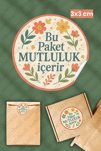 sanatıbedi 50 Pieces Thank You Happiness Is in This Package Sticker - Packaging Shipping Gift Label 3X3 cm