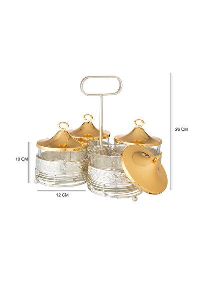 Dania Elegantly designed stand for dates, sweets and nuts, 4 compartments, silver and gold