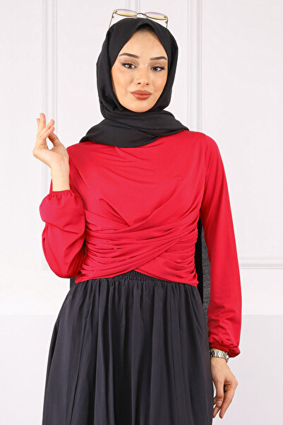İmajButik Fuchsia Cross Drape Detailed Sandy Blouse