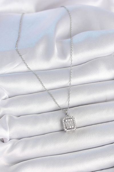 Skygo 316L Steel Silver Color Chain Square Zircon Stone Women's Necklace - Tj-Bko10058