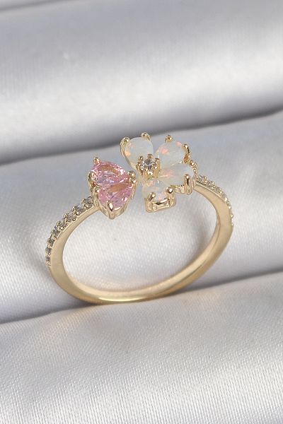 Skygo Brass Gold Color White Enamel Pink Zircon Stone Flower Model Women's Ring - Tj-Byk3709