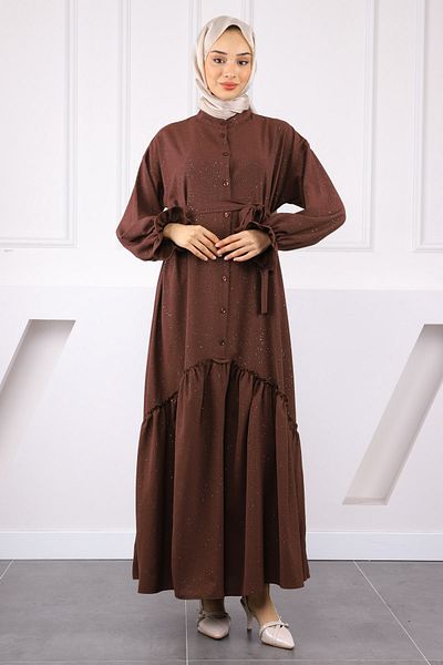 İmajButik Καφέ φούστα με μαζεμένη μέση Φόρεμα Linda