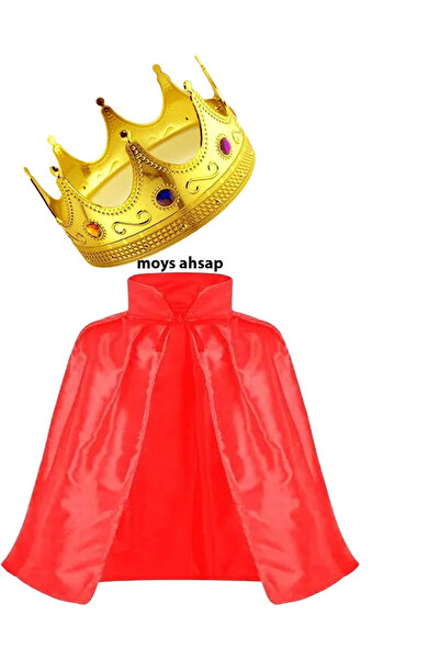 moysahsap party&ahşap Kral Tacı ve Çocuk Uyumlu Kırmızı Yakalı 90 CM Pelerin set