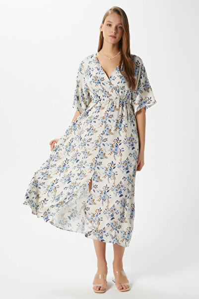 Ritnice Rochie de vară din viscoză cu talie elastică cu flori Katy Blue