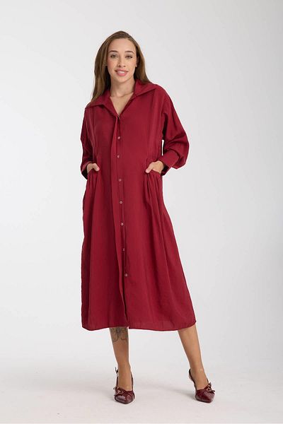 Işşıl Işşil 35007-Pocket Bias Owersize Midi Length Tunic-Dress