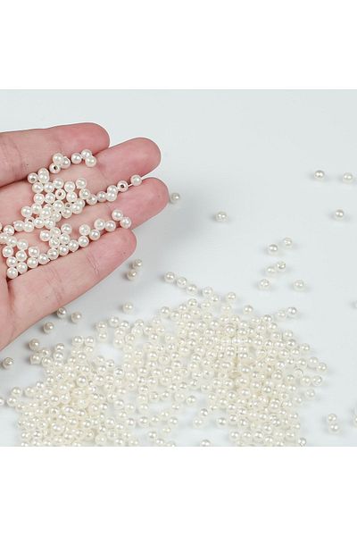 Hobimos 5000 Pcs 4 mm Cream Pearl Beads - 4 mm Cream Plastic Pearl Beads