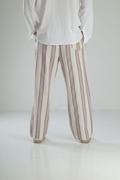 COCOPELLI Burgundy Striped Linen Trousers