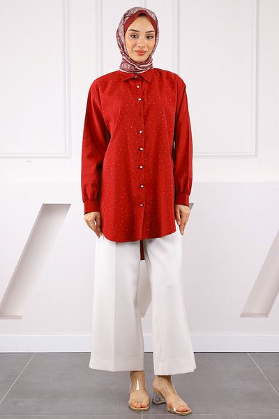 İmajButik Burgundy Stone Buttoned Modal Shirt