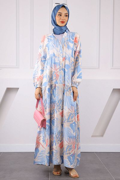 İmajButik Baby Blue φόρεμα με μισό κουμπί με σχέδιο