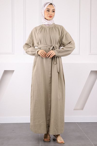 İmajButik Φόρεμα μουσελίνας με ζώνη χακί