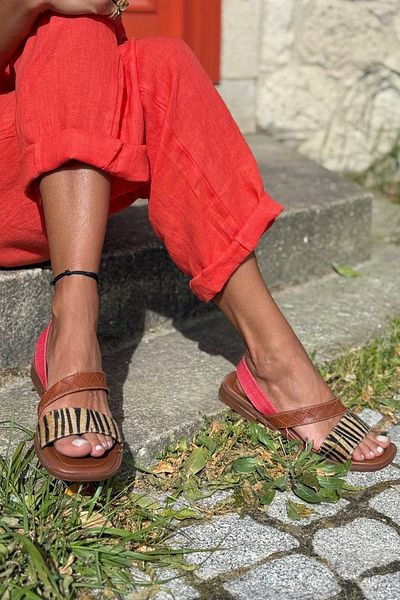Güneşkızı Tan-Coral Soft Sole Strappy Useful Daily Comfortable Sandals