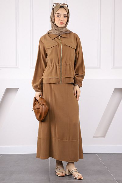 İmajButik Brown Jacket Skirt Suit