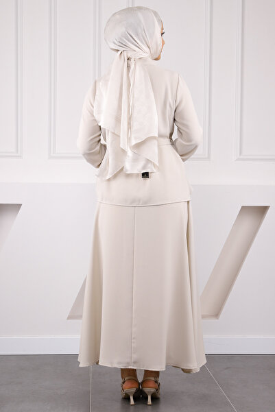 İmajButik Taş Yan Bağlamalı Gömlek Etekli Takım