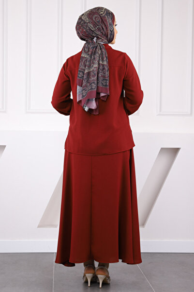 İmajButik Claret Red Front Tie Shirt Skirt Suit