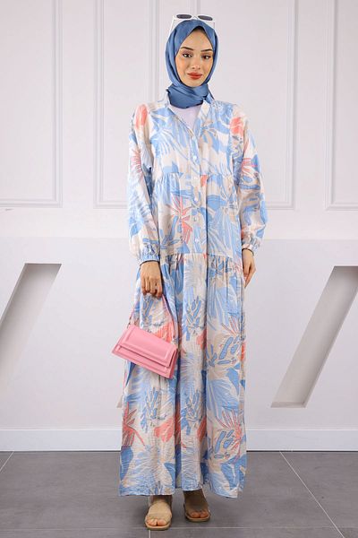 İmajButik Baby Blue φόρεμα με μισό κουμπί με σχέδιο