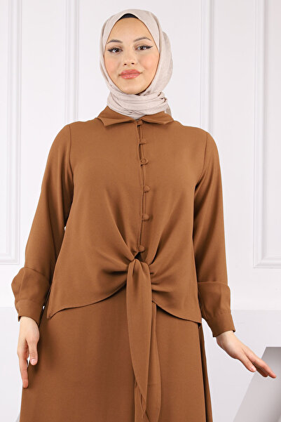 İmajButik Brown Front Tie Shirt Skirt Suit