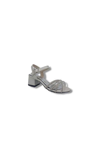 Zerhan 160 Girl's Cream Stone Cross Strap Heeled Shoes