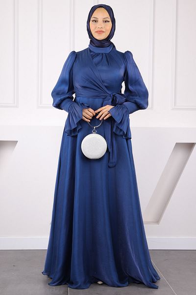 İmajButik Βραδινό φόρεμα Saks Blue Side Tie