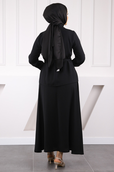 İmajButik Black Side Tie Shirt Skirt Suit