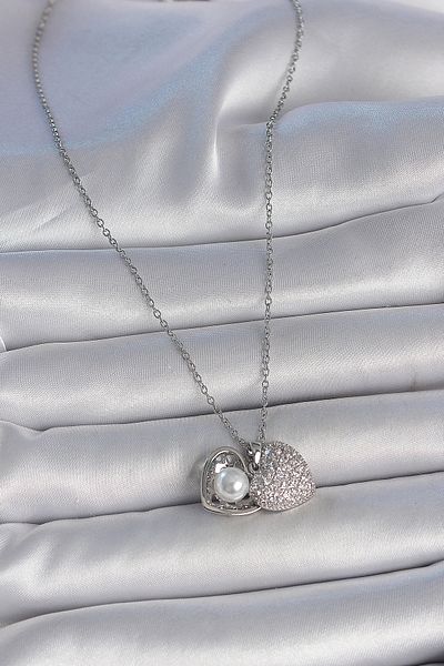 Skygo 316L Steel Silver Color Chain Zircon Stone Opening Pearl Heart Model Women's Necklace - Tj-Bko10030