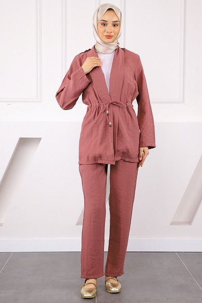 İmajButik Σετ παντελόνι με κορδόνι ροζ μέσης