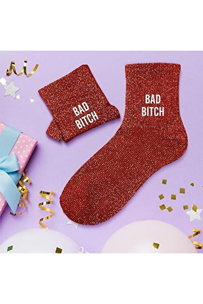VipDeluXe Stc, Bad Short Paillette Socks (Standard Size 36-42), Red, One Size