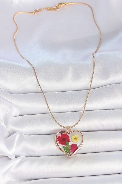 Skygo 316L Steel Gold Color Chain Epokis Heart Natural Flower Model Women Necklace - Tj-Bko10068