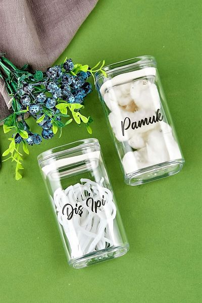 Carat Home Δοχείο αποθήκευσης 2 συσκευασιών ακρυλικό βαμβάκι & νήμα 250 ml
