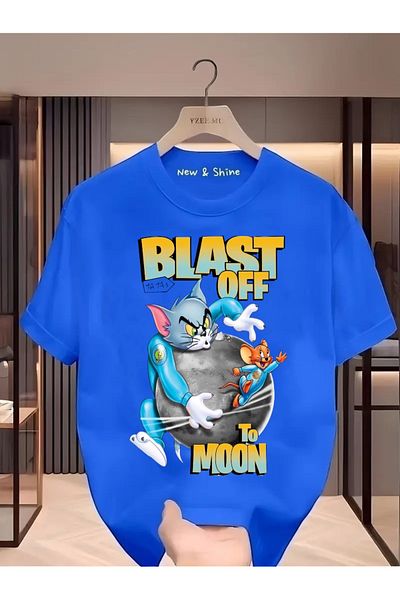 New Shine Tricou supradimensionat cu imprimeu Blast Off To Moon Tom și Jerry