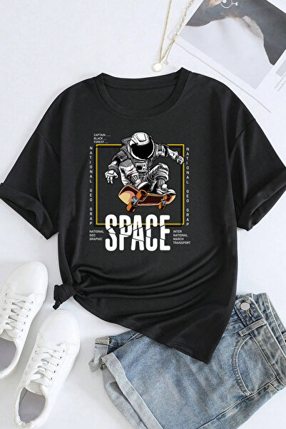 ciwi&life Μαύρο μπλουζάκι Unisex Space Printed Relaxed Cut