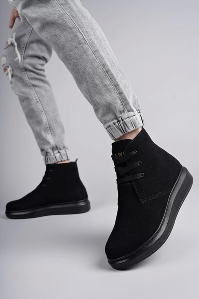 TB Terzi Bey SLW207 أوسلو حذاء رياضي كاجوال للرجال من جلد الغزال برباط ST - أسود