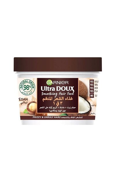 Garnier Ultra Doux 3 in 1 Smoothing Hair Food with Coconut & Macadamia for Dry & Frizzy Hair 390ml