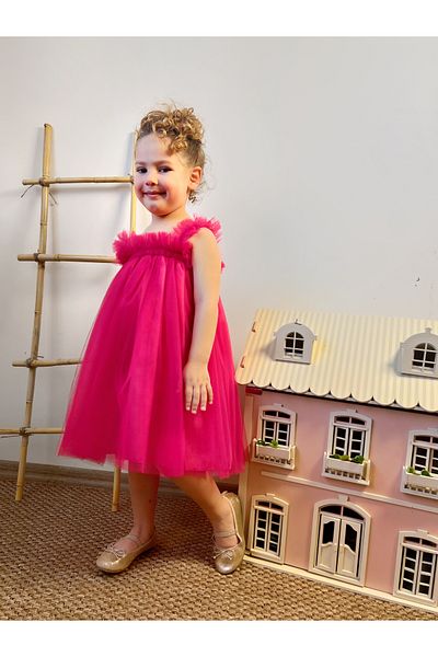 penu baby kids Fuchsia Strappy Tulle Gilet Girl's Dress