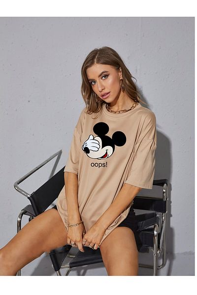 ciwi&life Unisex Oops! Tricou bej cu croială relaxată imprimat