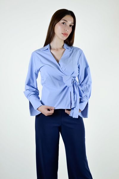 Qu Style Double Breasted Blouse with Straight Tie Detail