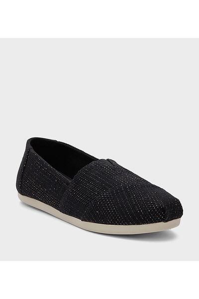 Toms Womens Toms Alpargata Metallic Linen Stripes Slip-On Shoes Black 6
