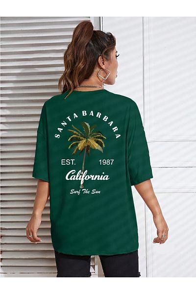 qavnas Unisex Santa Barbara με εμπριμέ χαλαρή εφαρμογή πράσινο μπλουζάκι