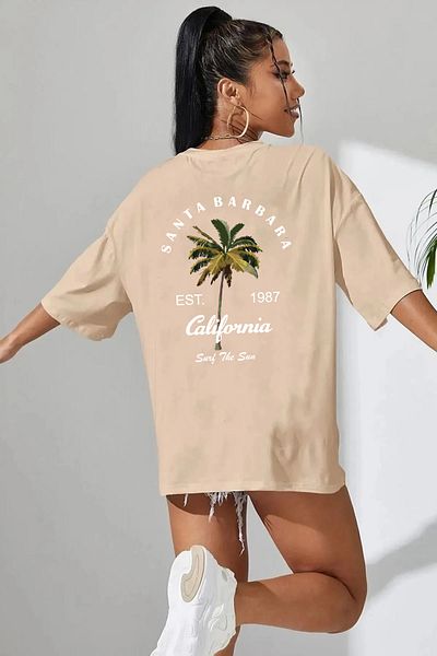 ciwi&life Μπλουζάκι Unisex Santa Barbara με εμπριμέ χαλαρή εφαρμογή μπεζ