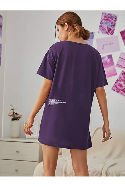 yueswear Unisex The Happiest Printed Relaxed Cut Μωβ T-Shirt
