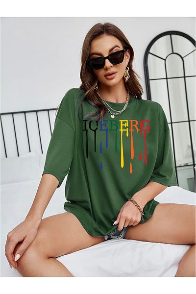 halowear Πράσινο μπλουζάκι Unisex Iceberg με χαλαρή εφαρμογή