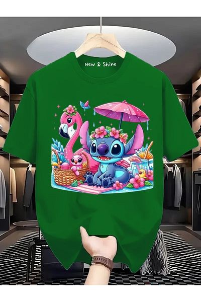New Shine Stitch Printed Large Size Oversize T-Shirt