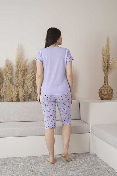 Lio20 Women's Floral Patterned Viscose Short Sleeve Pajamas Capri Set-Lilac