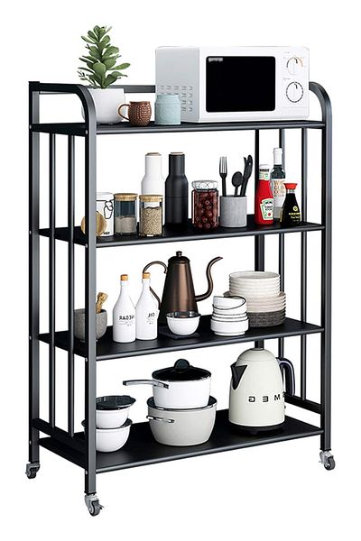 Cady One 4-Tier Iron Kitchen Storage Rack with Wheels , Kitchen Storage and Organization Shelves