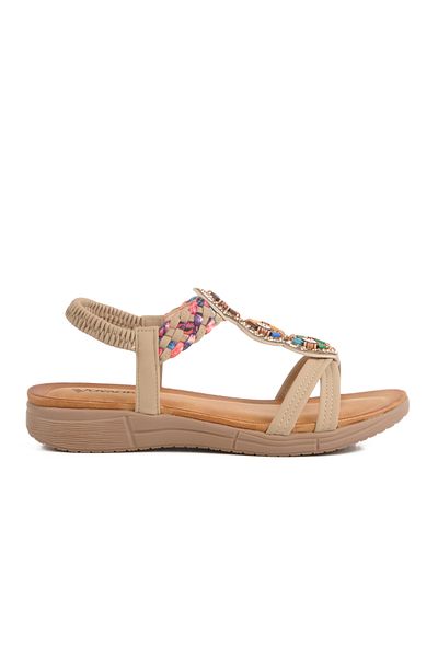 Voyager Beige Genuine Leather Women's Flat Sandals