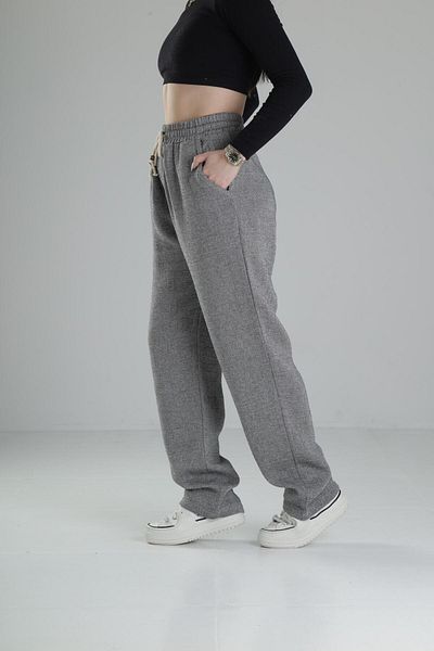 COCOPELLI Loose Fit Gray Linen Trousers