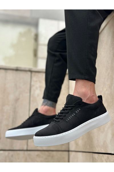 pabucmarketi Lace-Up Men's Sports Shoes Black Suede (White Sole)
