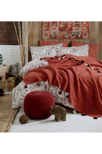 KÜBRAHOME'S Boho Chic Double Blanket Duvet Cover Set Cinnamon